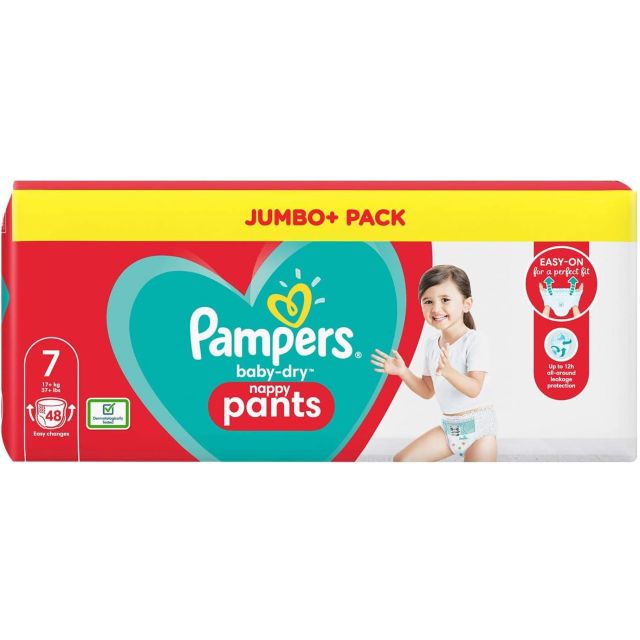 Pampers Baby-Dry Nappy Pants, Disposable Cotton Nappies Size 7, Jumbo+ Pack- 48 Nappies