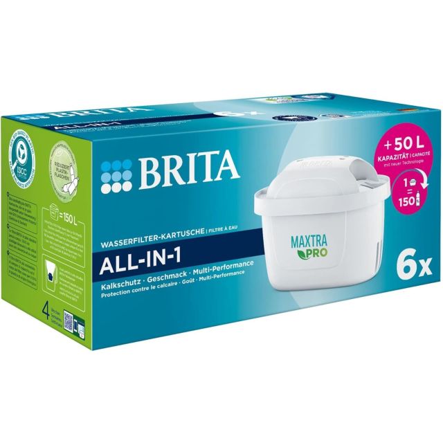 6 Pack BRITA Maxtra Pro All-in-1 Water Filter Jug Replacement Cartridges Refills