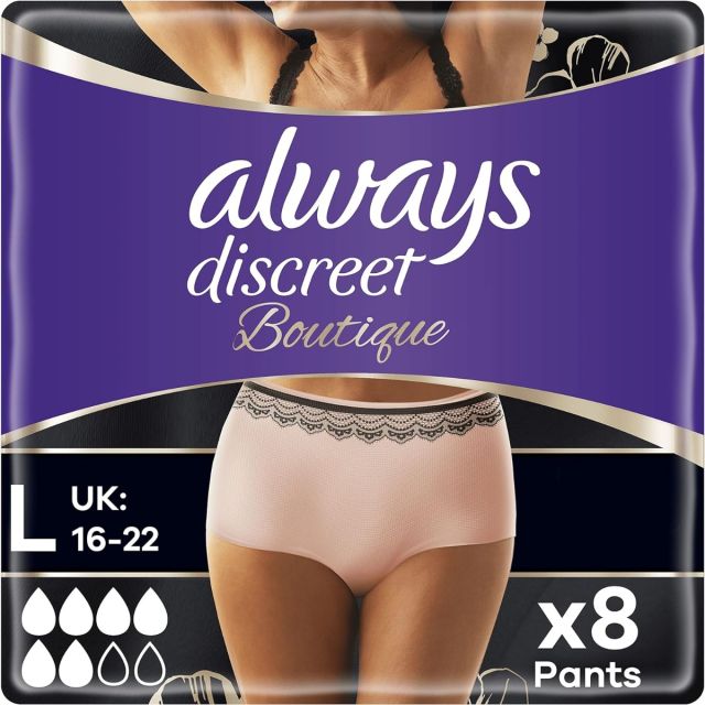 Always Discreet Boutique Pants Plus Underwear Large Sensitive Bladder Pack of 8