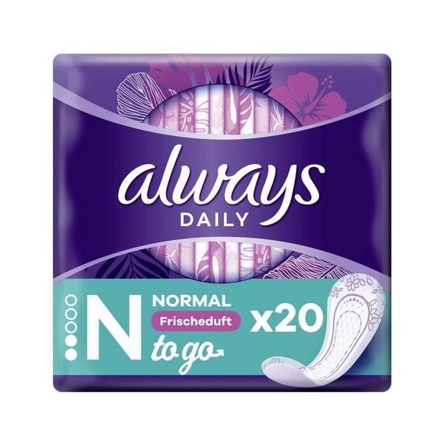 Always Dailies Fresh Scent Singles To Go Panty Liners Protection - Normal 20 Pack