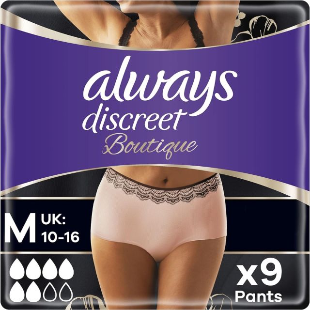Always Discreet Boutique Pants Plus Underwear Medium Sensitive Bladder Pack of 9