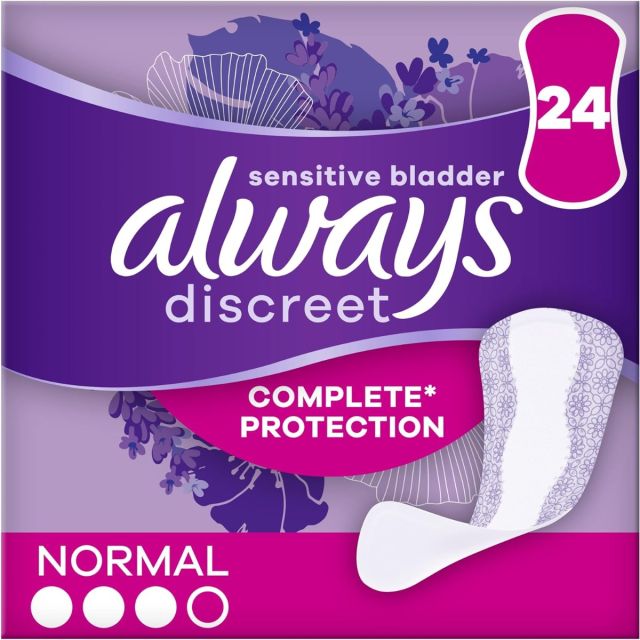 Always Discreet Sensitive Bladder Incontinence Womens Panty Liners Normal 24 PK
