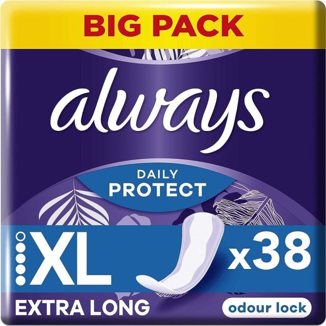 Always Dailies Pantyliners Long / Ex Large, Extra Protect - Lightly Scented - Pack of 38