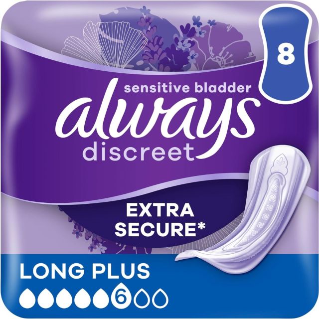 Always Discreet Sensitive Bladder Incontinence Pads Long Plus Pad Thin - 8 Pack