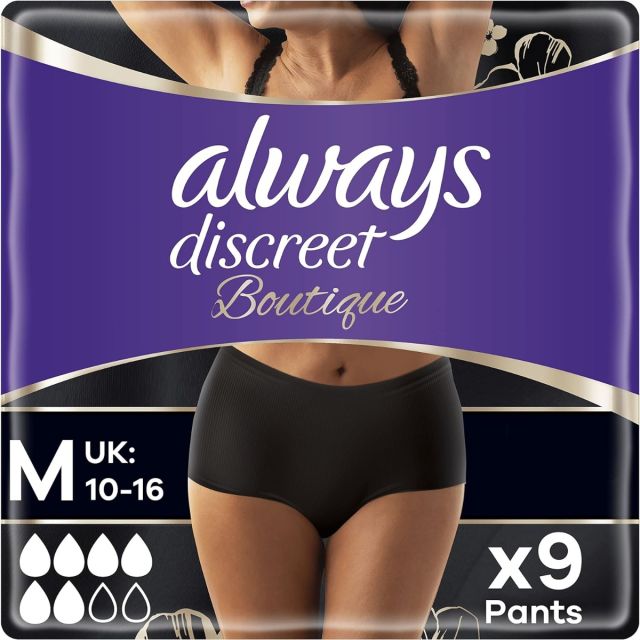 9 x Always Discreet Boutique Incontinence Pants Women, Medium, Dress Size 10-16