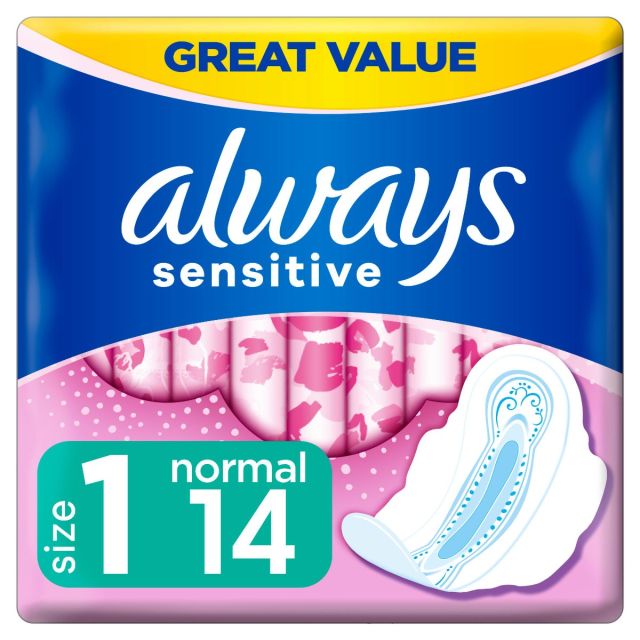 Always Sensitive Ultra Normal Sanitary Pads Towels with Wings, Size 1 - 14 Pack