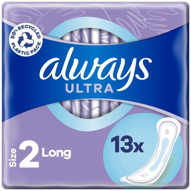 Always Ultra Long Sanitary Towels Pads Size 2 Womens Super Absorbent Pack of 13