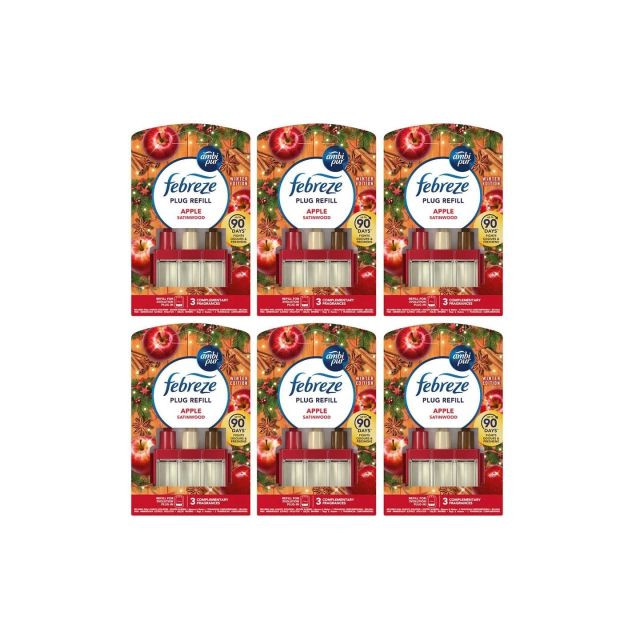 6 x Ambi Pur Febreze 3Volution Air Freshener Plug-In Refill, Apple Satinwood