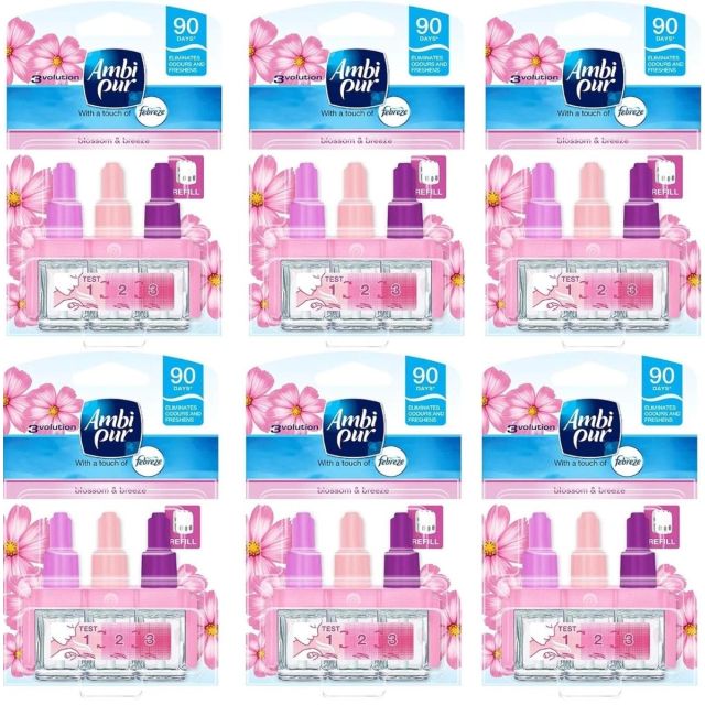 6 x Febreze Ambi Pur 3Volution Plug-In Diffuser Refills - Blossom & Breeze