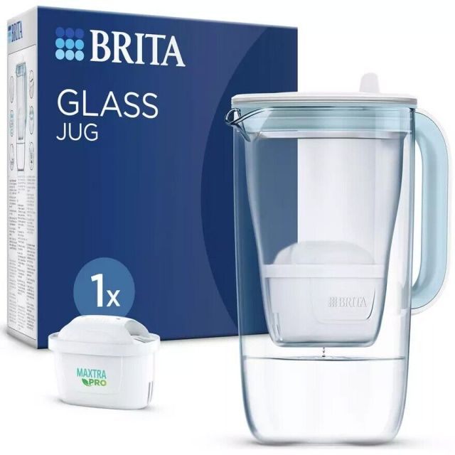 BRITA Glass Water Filter Jug Light Blue (2.5 L) Includes 3 Maxtra Pro All-in-1