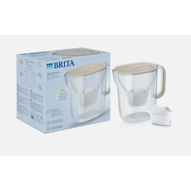 BRITA Water Filter Jug Style Essential XL Sand (3.6L) Includes 1 Maxtra Pro Pure Performance Filter