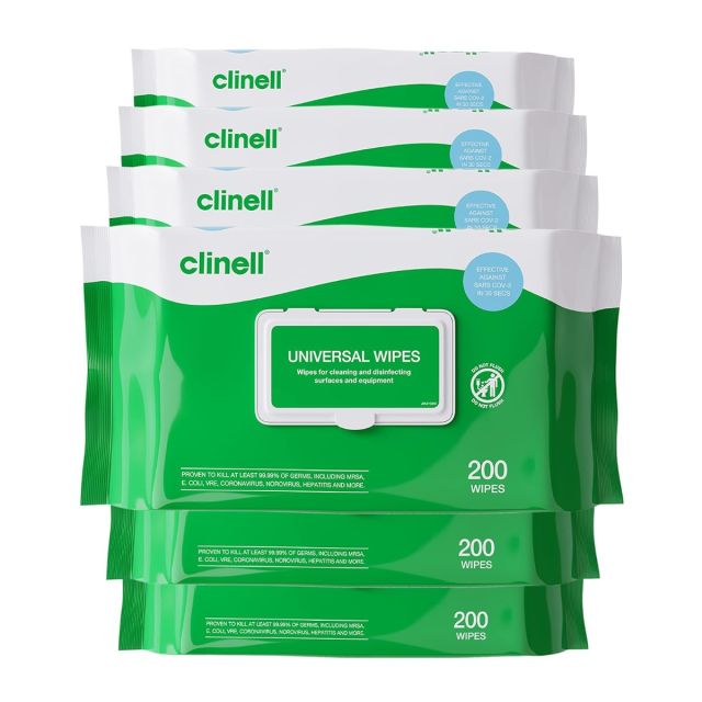 6 x Clinell Wipes Antibacterial Wet Wipes Kills 99.9% Germs 200 Wipes Per Pack
