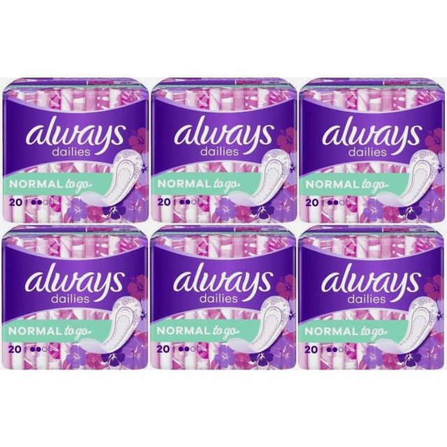 Always Dailies Fresh Scent, Normal To Go, Panty Liners, 120 Count (20 x 6 Packs)