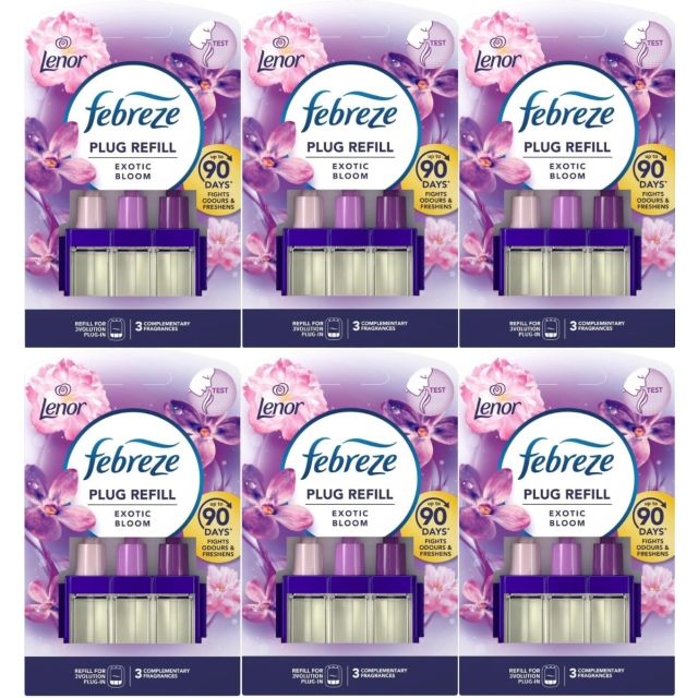 6 x Ambi Pur Febreze 3Volution Air Freshener Plug-In Refill, Exotic Bloom, 20ml