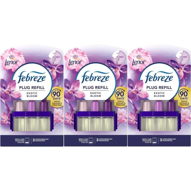 3 x Ambi Pur Febreze 3Volution Air Freshener Plug-In Refill, Exotic Bloom, 20ml