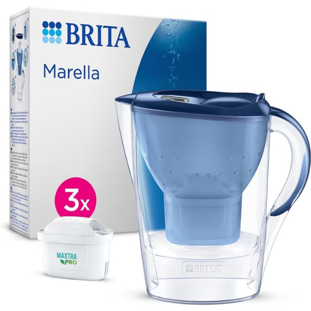 BRITA Marella MAXTRA Pro 2.4L Water Filter Jug + 3 Month Cartridges Pack, Blue