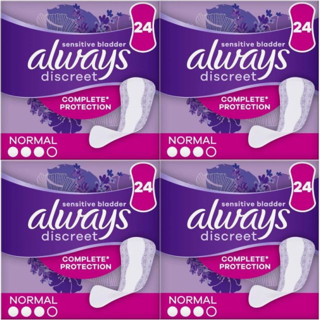 Always Discreet Sensitive Bladder Incontinence, Womens Panty Liners, Normal, 96 Count (24 x 4 Pack)