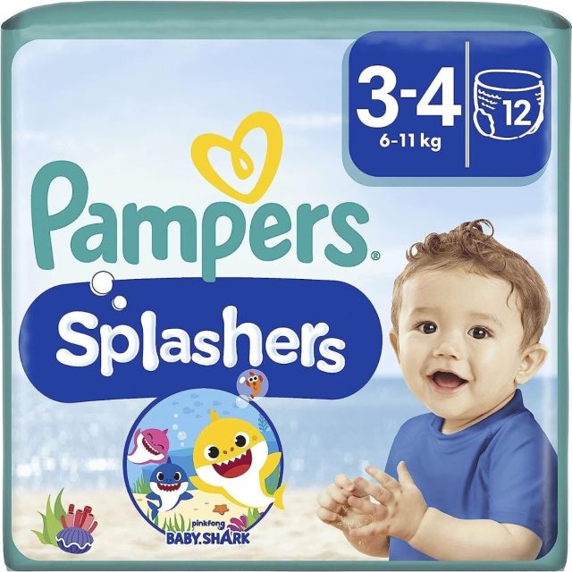 Pampers Splashers Baby Shark Edition Size 3-4, 12 Disposable Swim Nappy Pants