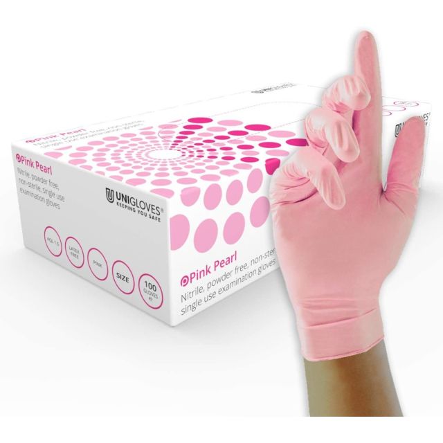 Uniglove Pink Pearl Nitrile Disposable Powder / Latex Free Gloves - Box of 100
