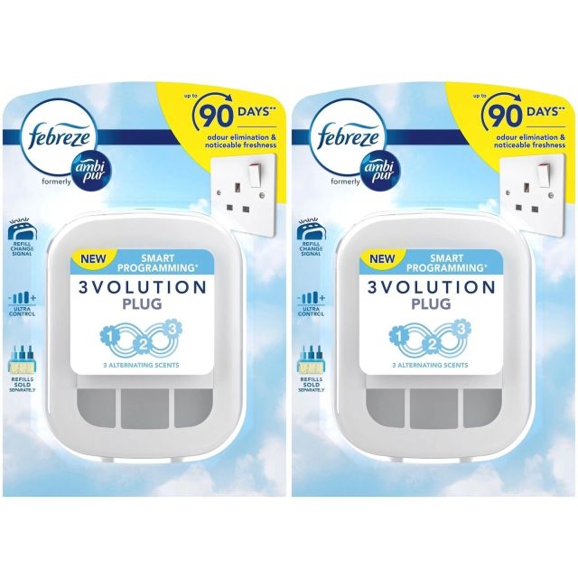 2 x Febreze Ambi Pur 3Volution Air Freshener Mains Plug-In Refill Odour Diffuser