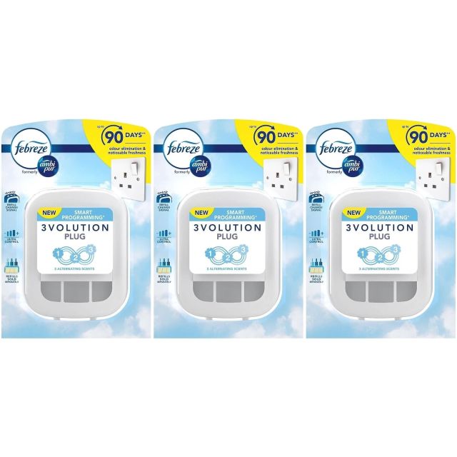 3 x Febreze Ambi Pur 3Volution Air Freshener Mains Plug-In Refill Odour Diffuser