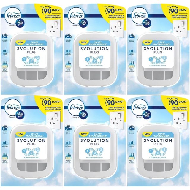 6 x Febreze Ambi Pur 3Volution Air Freshener Mains Plug-In Refill Odour Diffuser