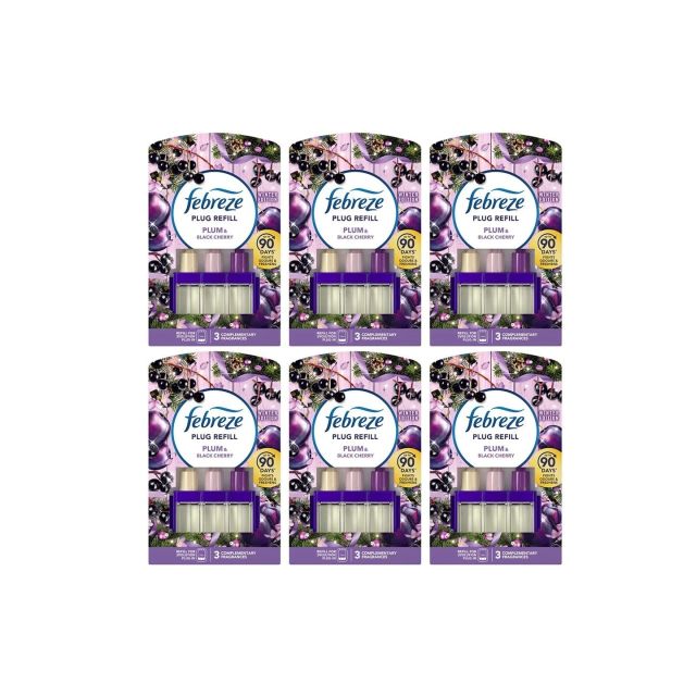 6 x Ambi Pur Febreze 3Volution Air Freshener Plug-In Refill, Plum & Black Cherry