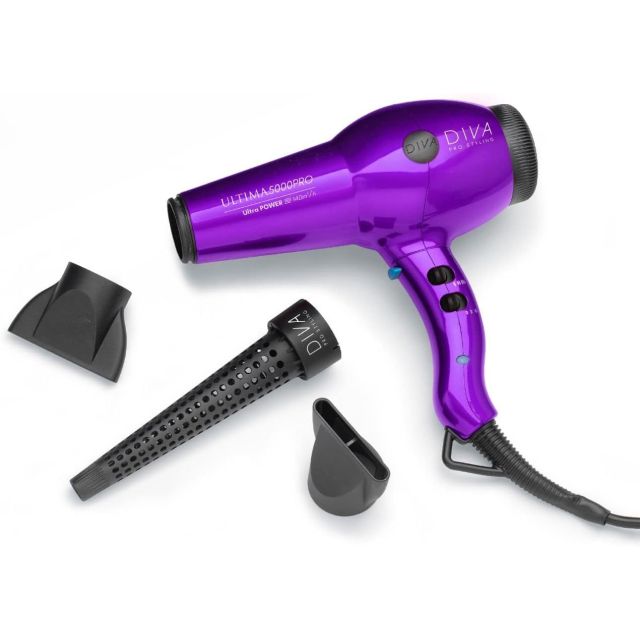 Diva Pro Styling Professional Styling Ultima 5000 Slim Barrel Hairdryer, Purple