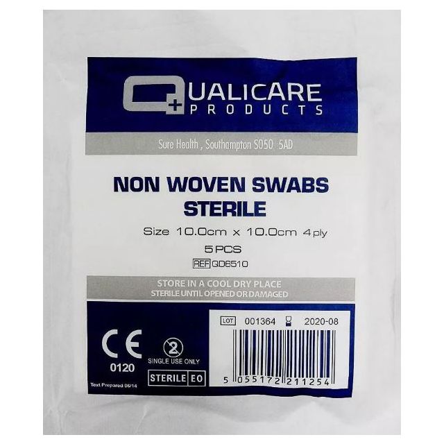 Non Woven Sterile Swabs 10cm x 10 cm (5 Pack)