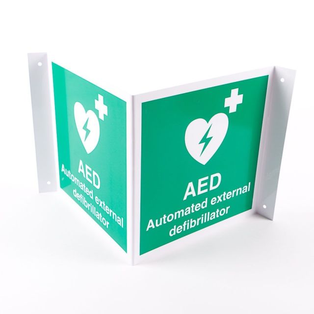 3D AED wall sign - defib green