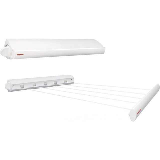 Leifheit Rollfix 210 Longline Wall Mounted Towel Rack Airer Dryer Rack - White