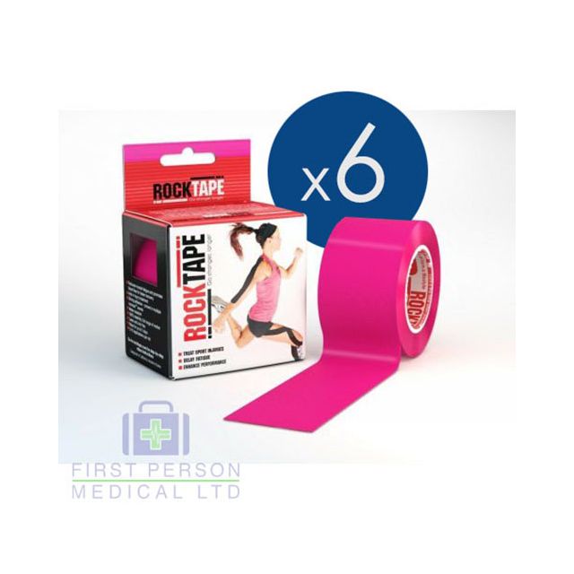 RockTape Kinesiology Plain Sports Tape – 5m x 5cm (Case of 6)