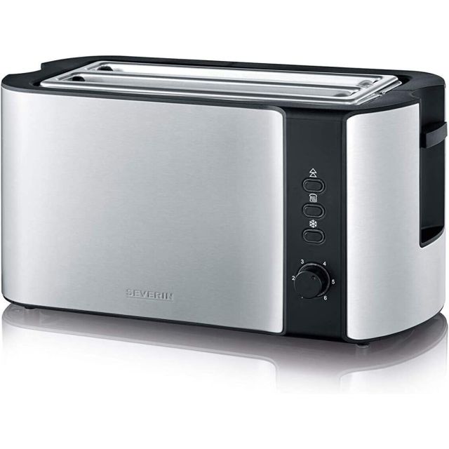 Severin Automatic Long Slot Toaster 4 Slice Brushed Stainless Steel Black AT2590