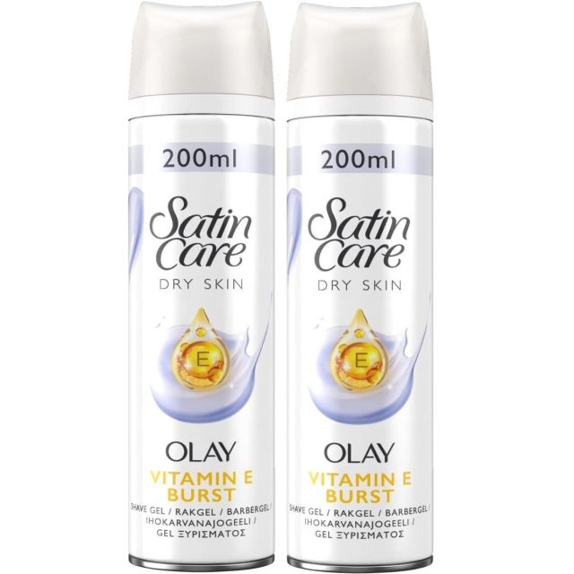2 x Gillette Satin Care and Olay Vitamin E Burst Women's Body Shaving Gel - 200ml