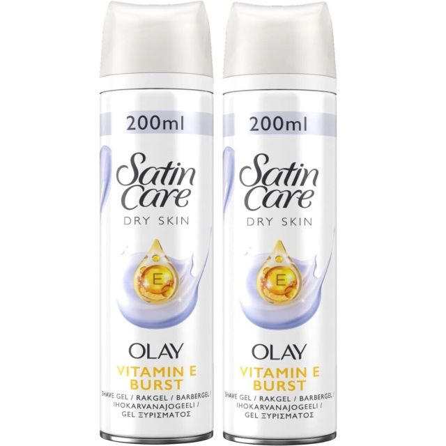 2 x Gillette Satin Care and Olay Vitamin E Burst Women's Body Shaving Gel - 200ml