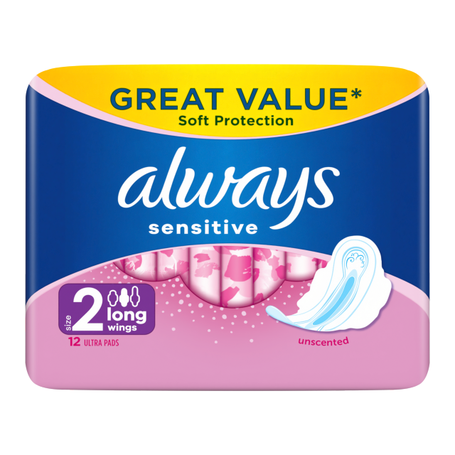 Always Sensitive Long Ultra (Size 2) Sanitary Towels Wings x12