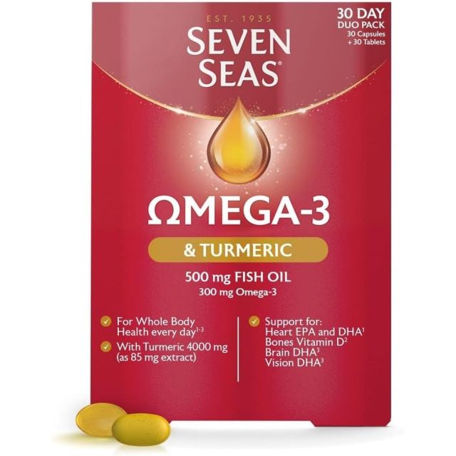 Seven Seas Omega-3 Fish Oil & Turmeric Supplement 30 Capsules & 30 Tablets
