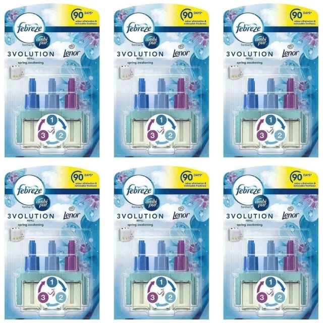 6 x Febreze Ambi Pur 3Volution Plug-In Diffuser Refills - Lenor Spring Awakening