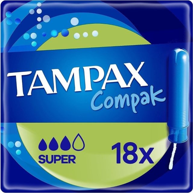 Tampax Compak Super Tampons Protection/Discretion Plastic Applicator x 18