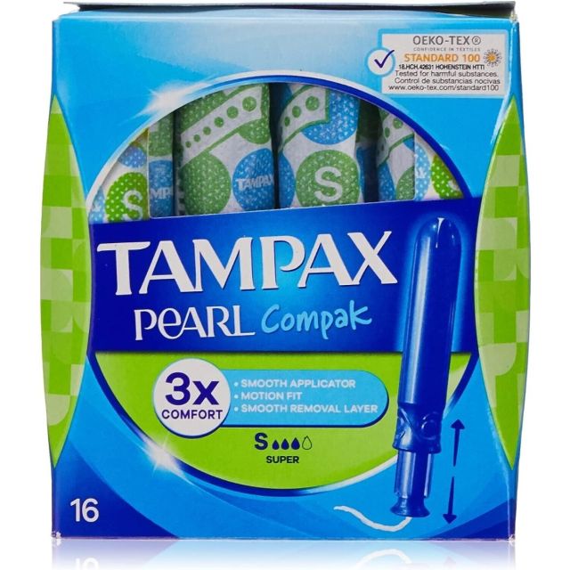 Tampax Pearl Compact Super Applicator, Tampon for Comfort & Protection x 16