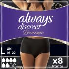 8 x Always Discreet Boutique Incontinence Pants Women, Large, Dress Size 16-22