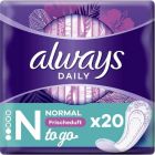 Always Dailies Fresh Scent Singles To Go Panty Liners Protection - Normal 20 Pack
