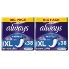 Always Dailies Pantyliners Daily Protect XL, Extra Long, Odour Lock, 76 Count (38 x 2 Packs)