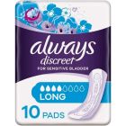 Always Discreet Sensitive Bladder Incontinence Women Long Pads 10 Pack